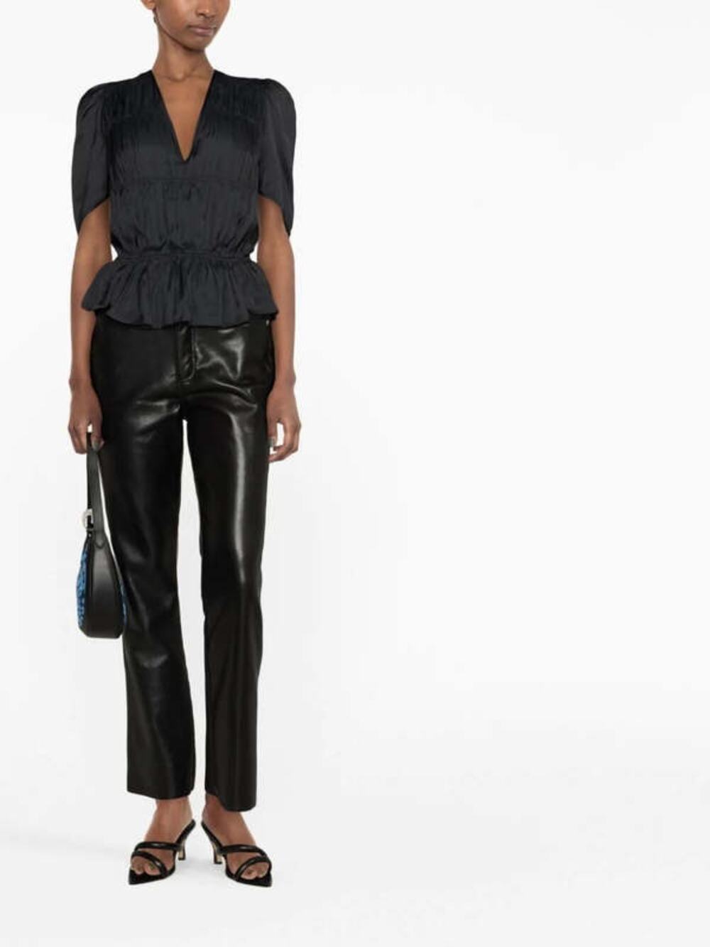 Zadig & Voltaire Tyoko Peplum Top Black V-Neck Blouse Size S Satin